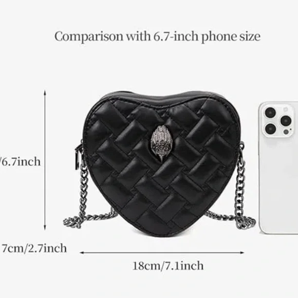 Kurt Geiger Black Quilted Heart Crossbody Bag BRAND NEW - Picture 5 of 12
